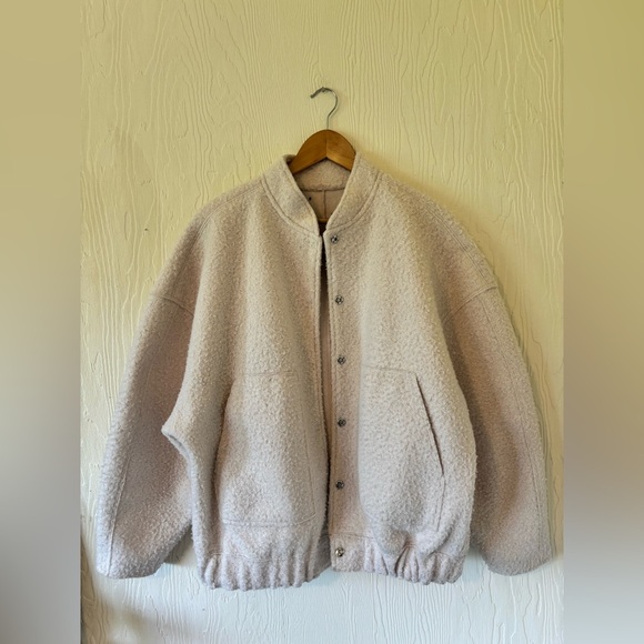 Mango Cream Oversized Teddy Bear Textured Fleece Faux Fur Bomber Sherpa Jacket - Picture 10 of 17
